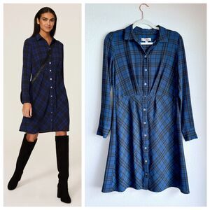 Thakoon x RTR Women's Blue Plaid Long Sleeve Knee Length Shirtdress Size 4